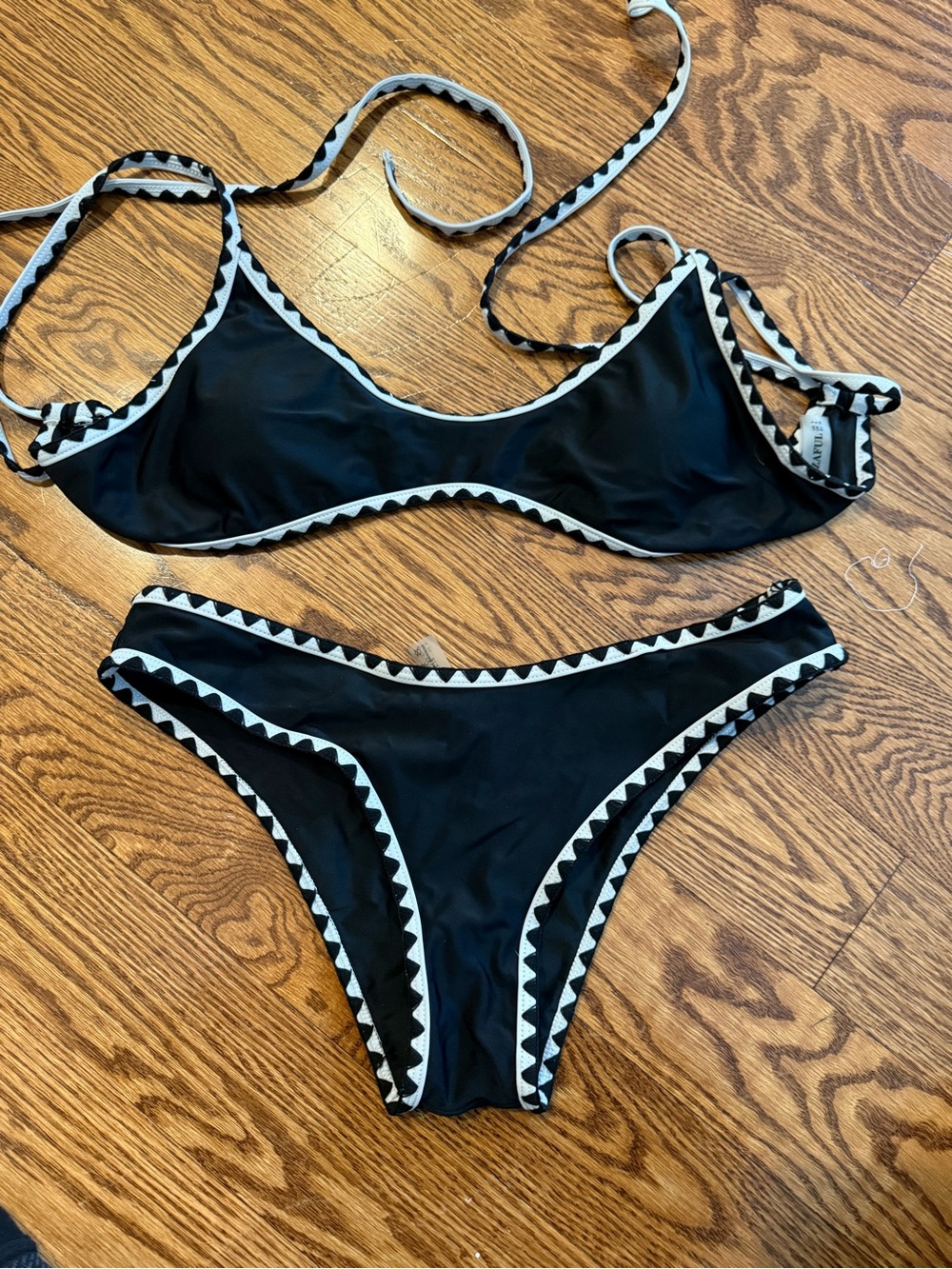 Zaful Black Bikini with White Scallop Trim